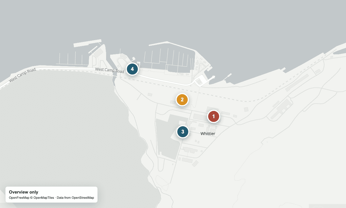 Overview map of the arrival points, shops, and nearby places in this guide.