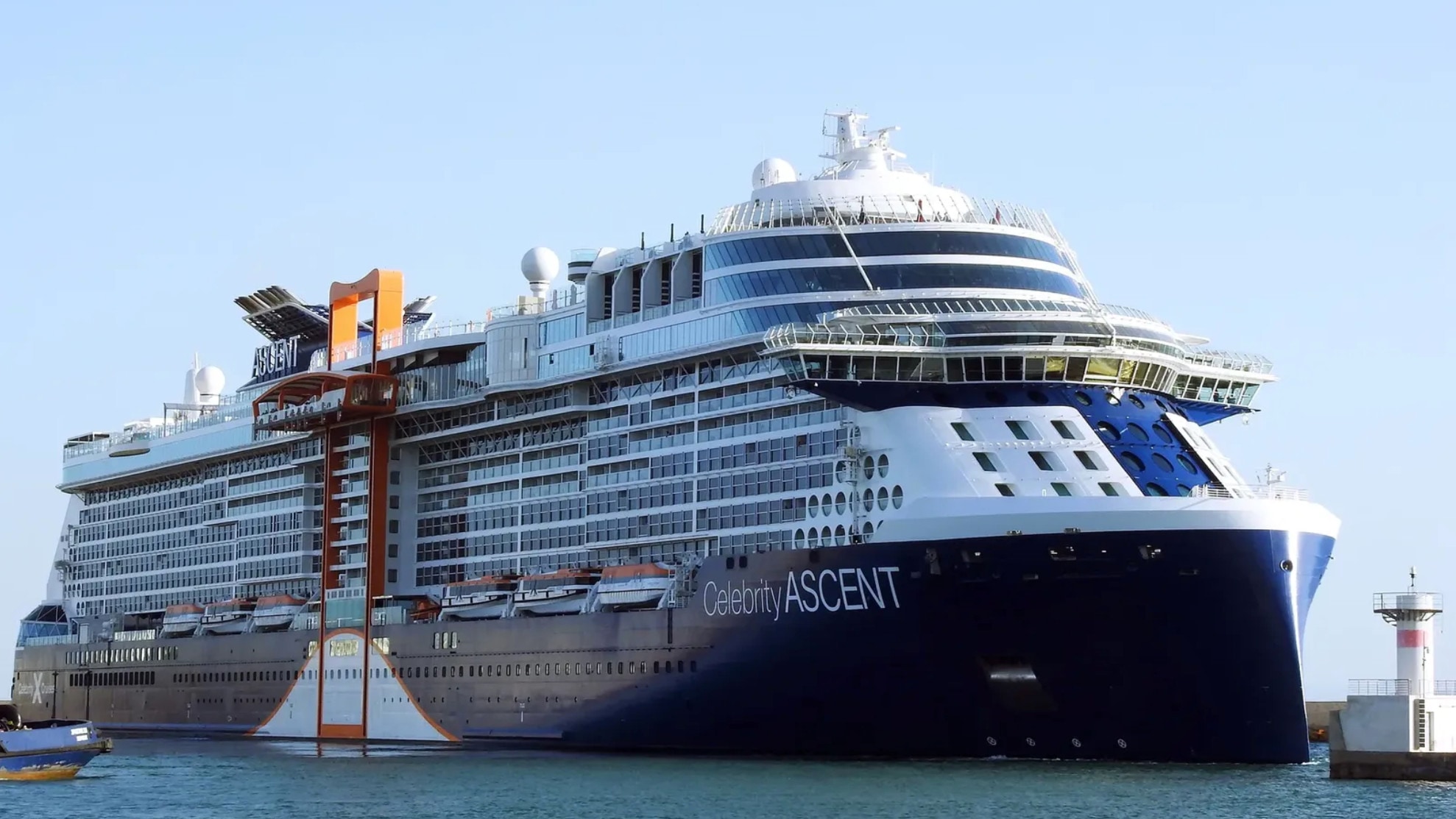 Celebrity Ascent cruise ship in port.