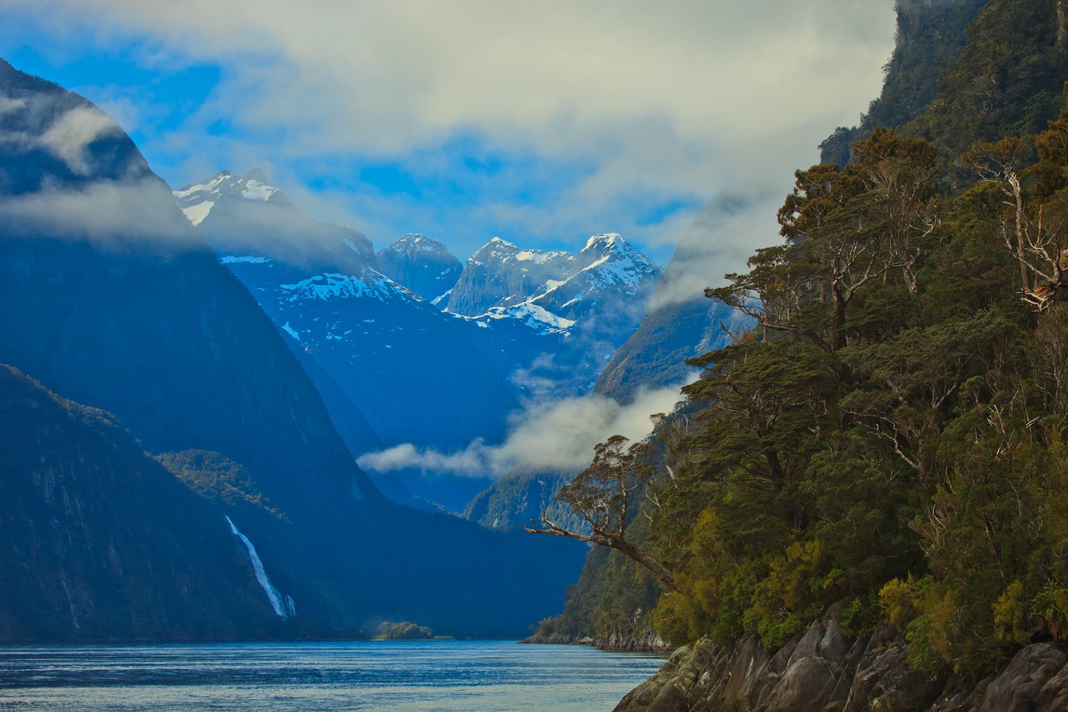 Cruise boat on Milford Sound, New Zealand.