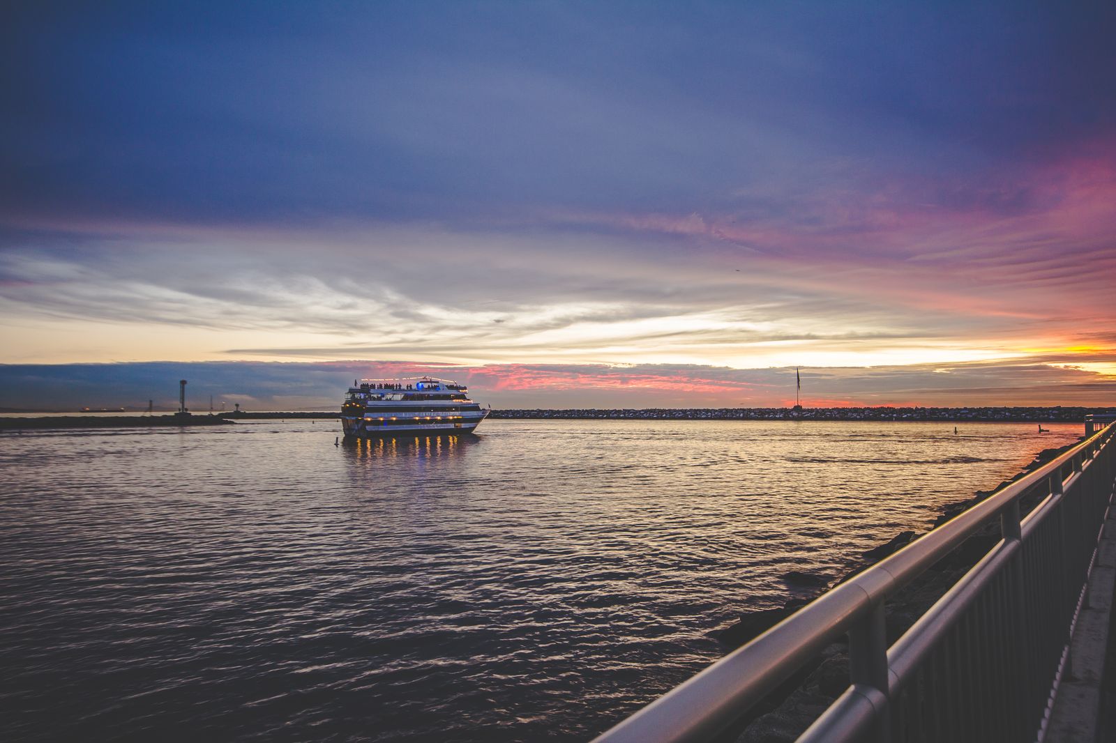 A cruise ship underway at sea.