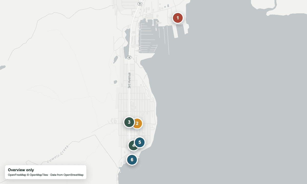 Overview map of the arrival points, shops, and nearby places in this guide.