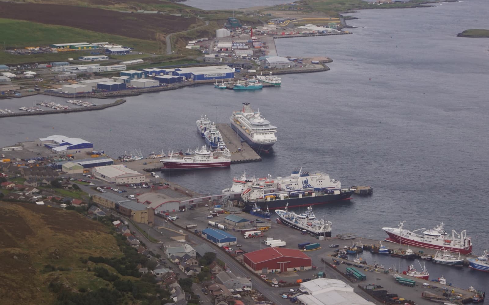 Holmsgarth and Lerwick harbour from the air.