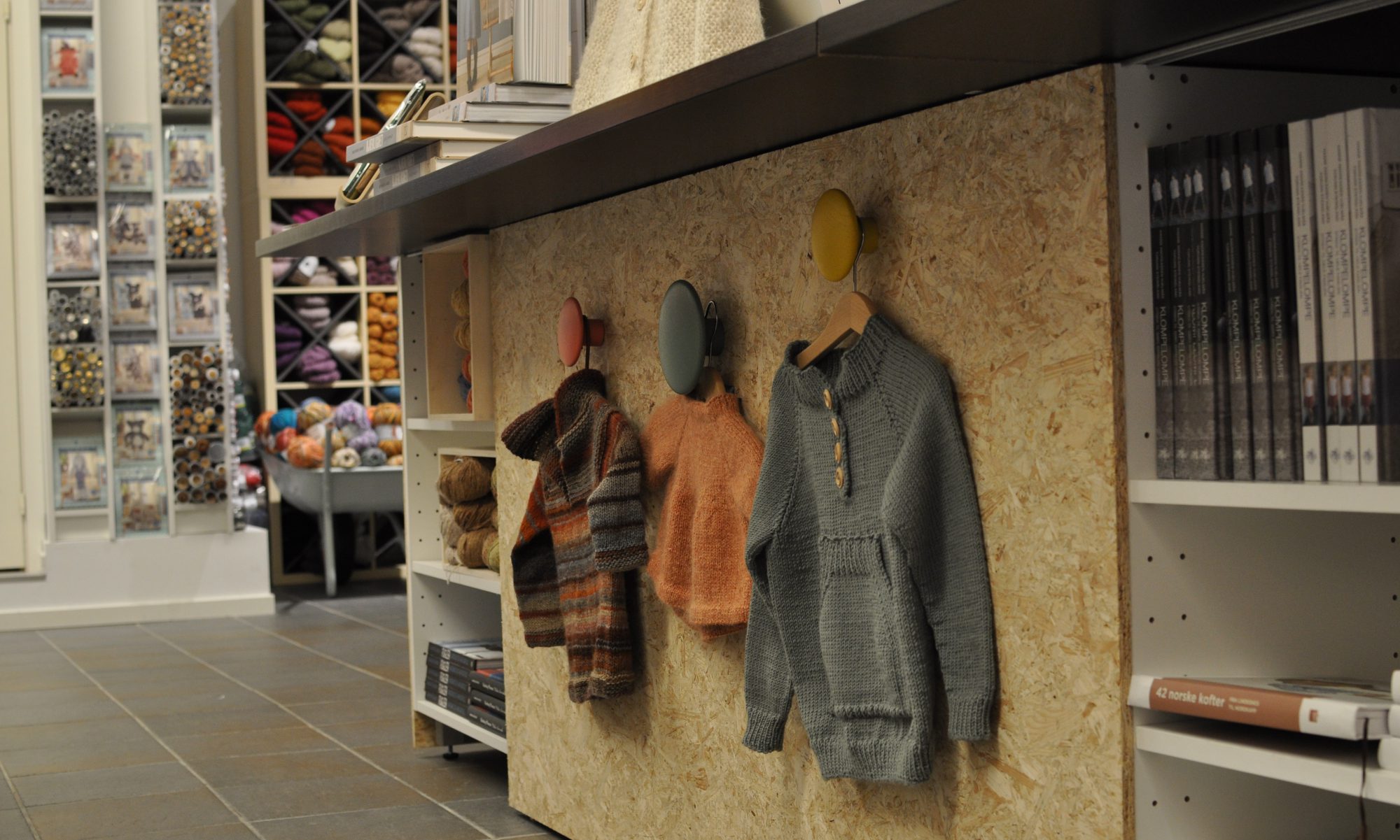 Yarn shop display at Strikkelykke.
